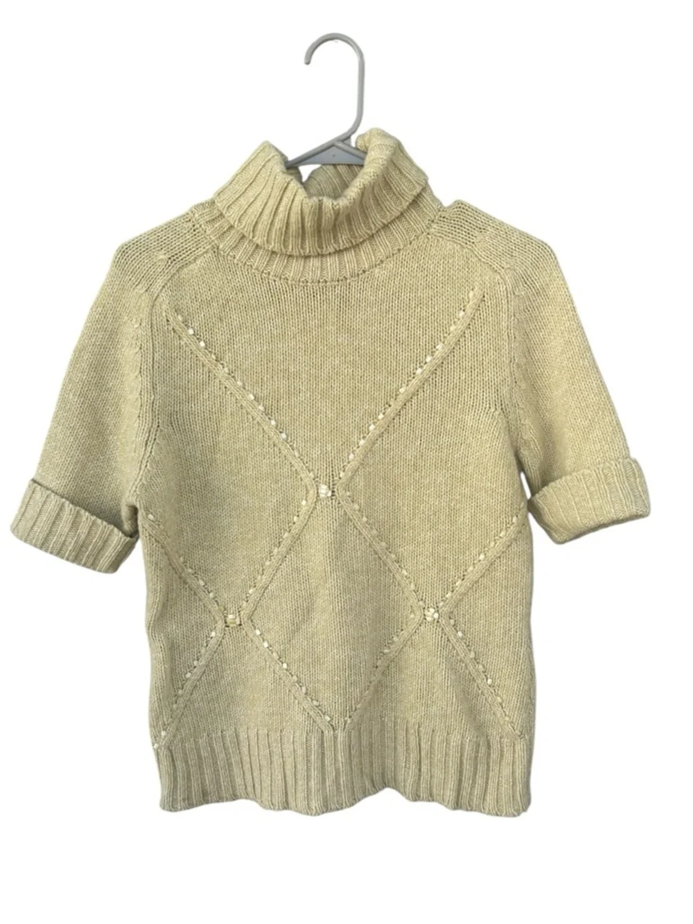 Escada Cashmere Wool Blend Short Sleeve Turtleneck Sweater - Size 36 - Green